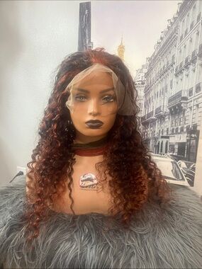 Curly Lace Front Wig in Auburn Brown and black 100% human hair